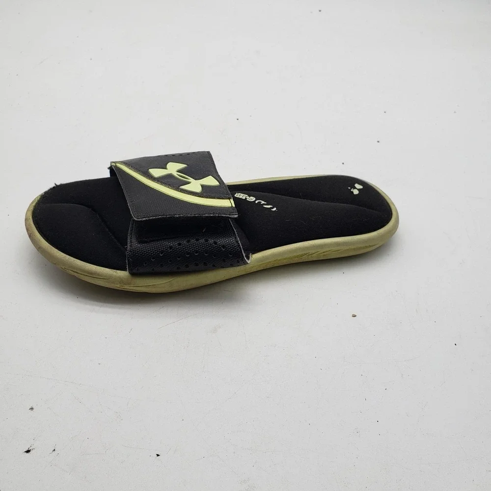 Under Armour Shoes Kids Size 3 Black Slide Sandals Adjustable Strap Logo Casual